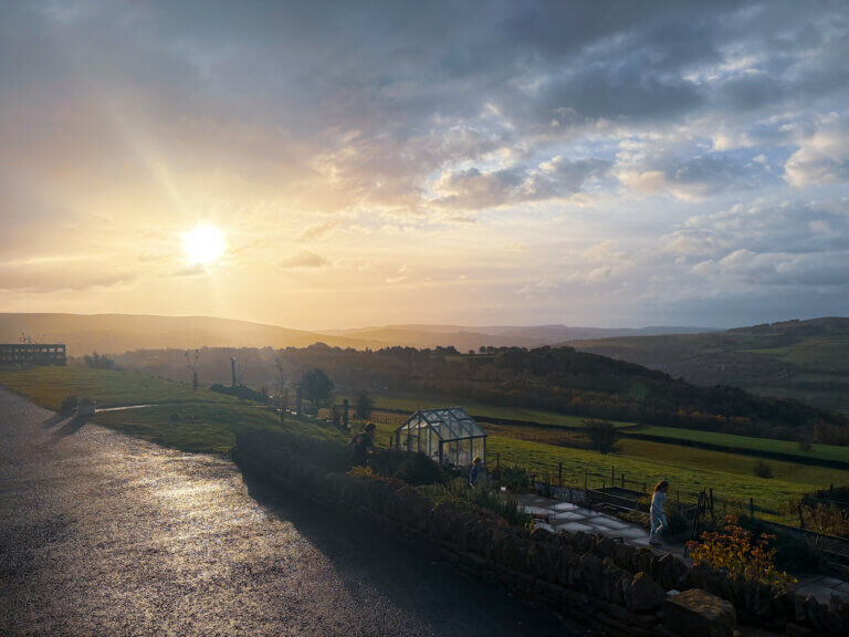 Peak District view of sunrise and biophilic design