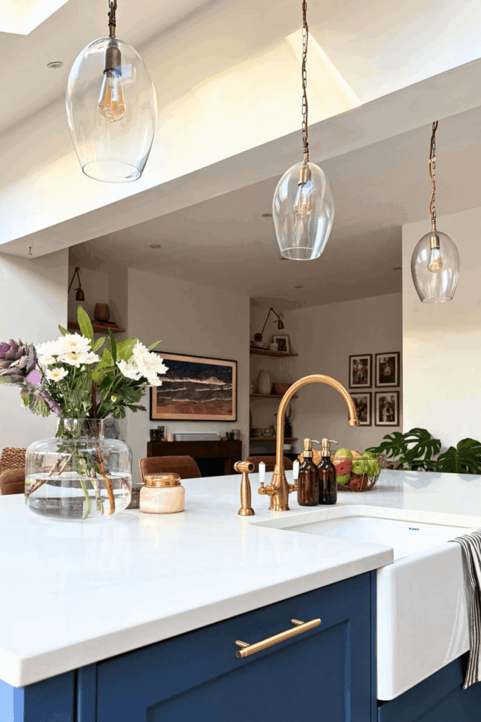 Open Plan Living - kitchen island and pendant lighting